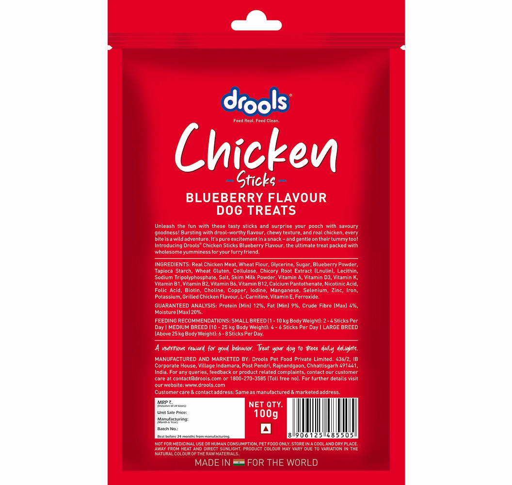 Drools Blueberry Flavour Chicken Sticks Treat for Dogs