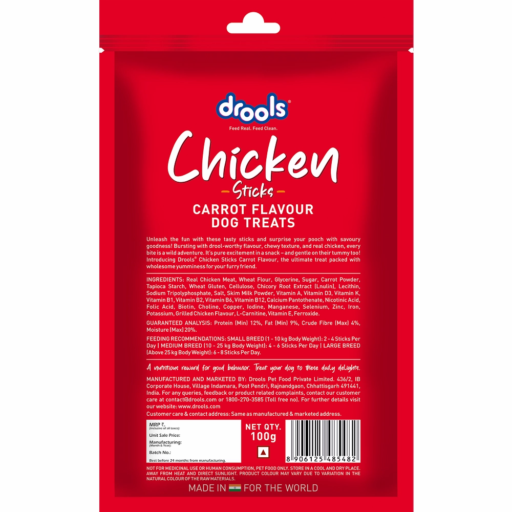 Drools Carrot Flavour Chicken Sticks Treat for Dogs