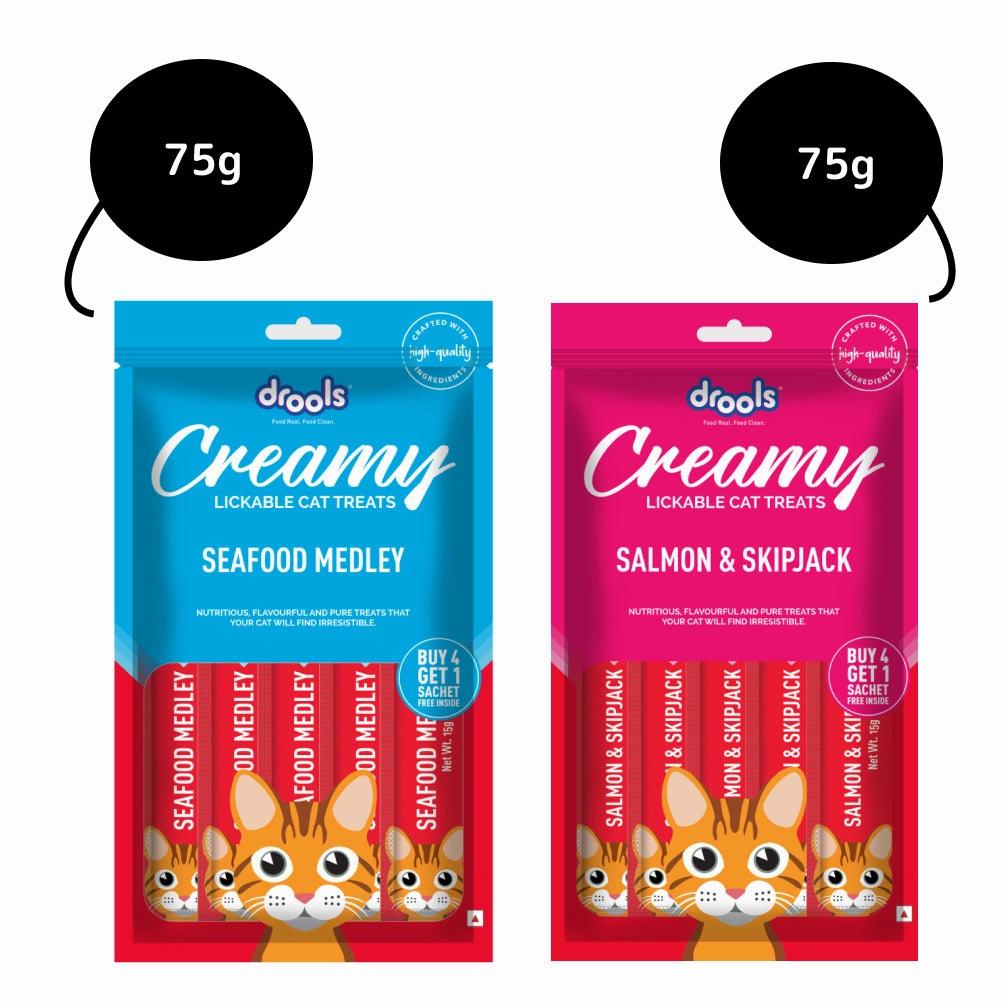Drools Salmon & Skipjack and Seafood Medley Creamy Cat Treats Combo