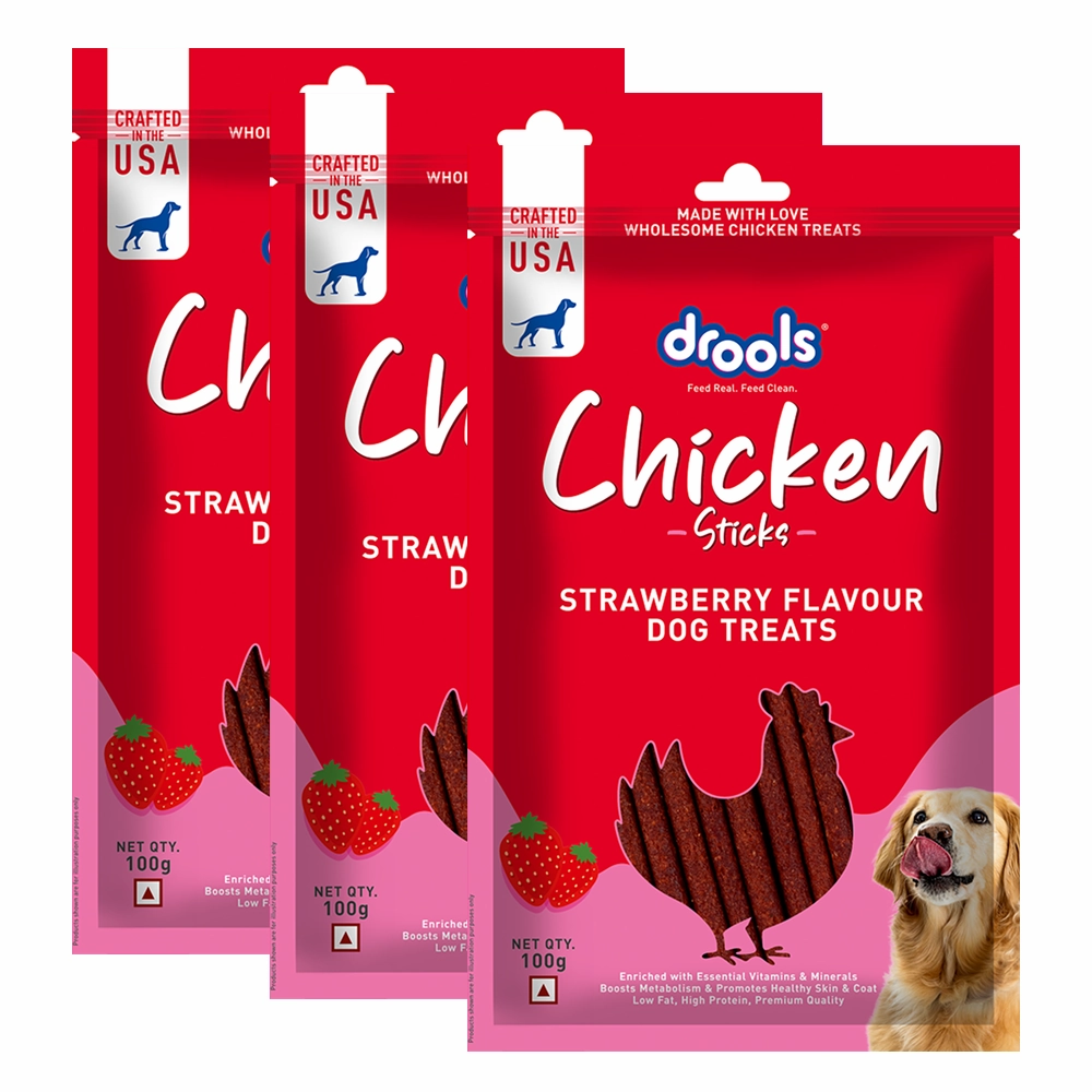 Drools Strawberry Flavour Chicken Sticks Treat for Dogs