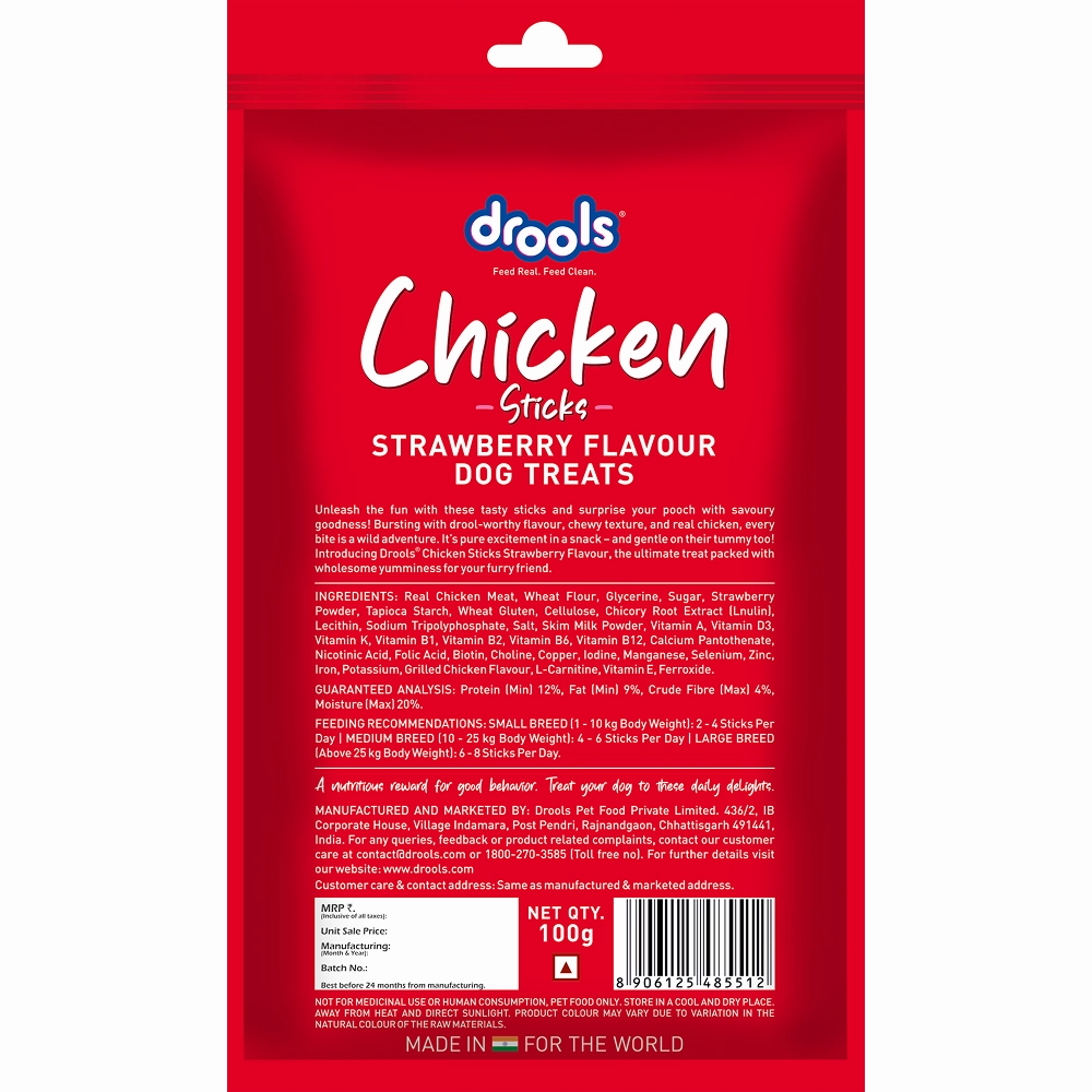 Drools Strawberry Flavour Chicken Sticks Treat for Dogs