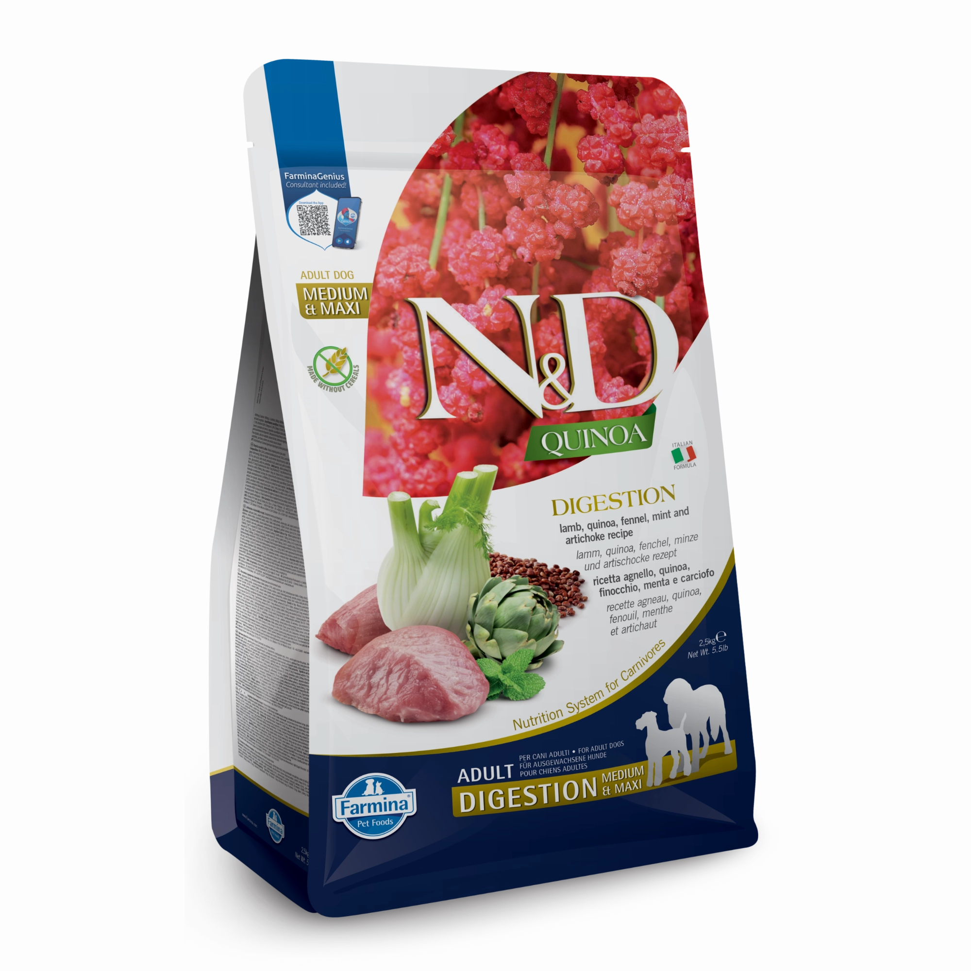 Farmina N&D Quinoa Digestion Grain Free Lamb, Fennel & Mint Formula Adult Dry Dog Food