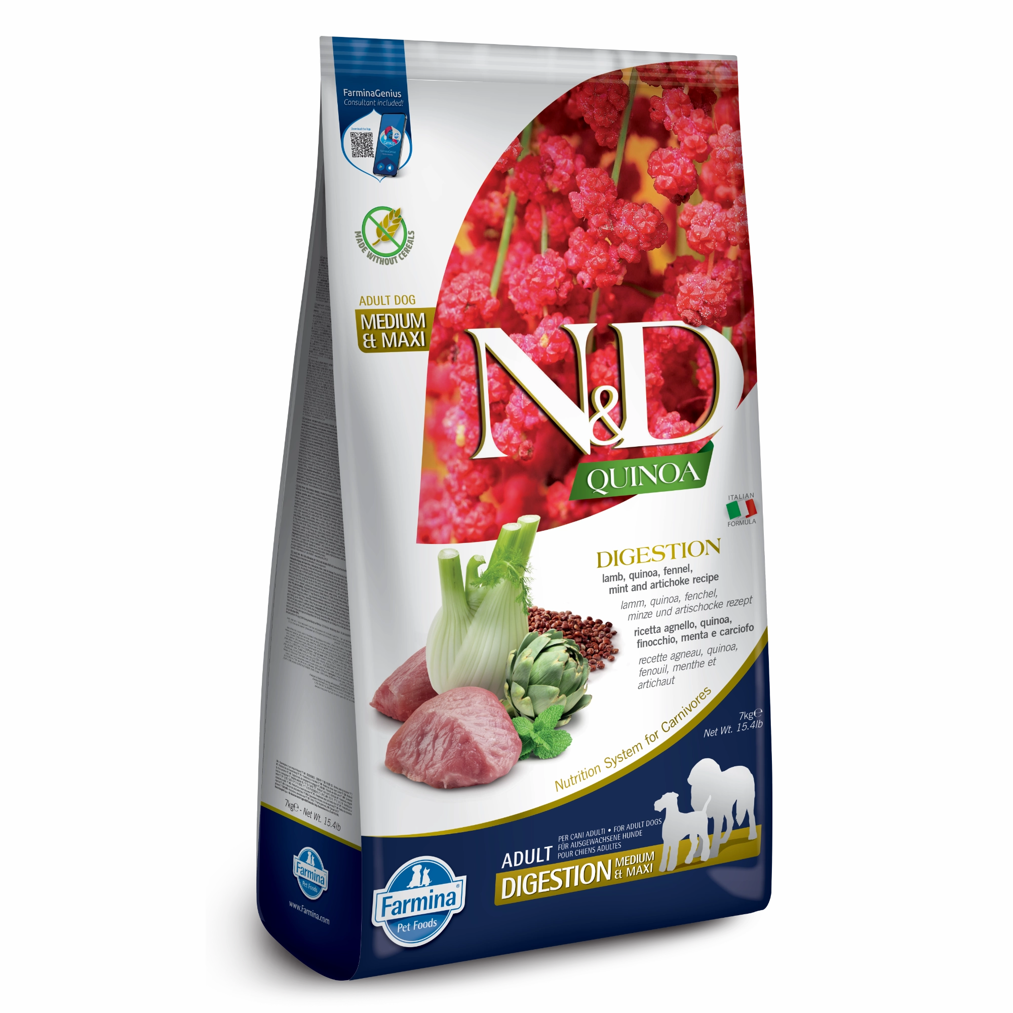 Farmina N&D Quinoa Digestion Grain Free Lamb, Fennel & Mint Formula Adult Dry Dog Food