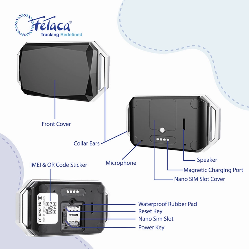 FeTaca Smart 4G Waterproof GPS Tracker & Activity with Lifetime Free Tracking & 1 Year Data SIM Subscription for Dogs & Cats (Black)