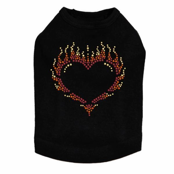Flame Heart Rhinestone Dog Tank