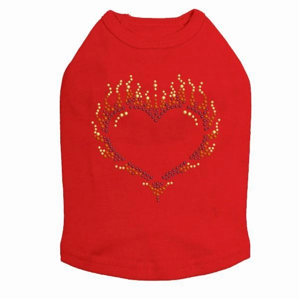 Flame Heart Rhinestone Dog Tank
