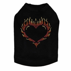 Flame Heart Rhinestone Dog Tank