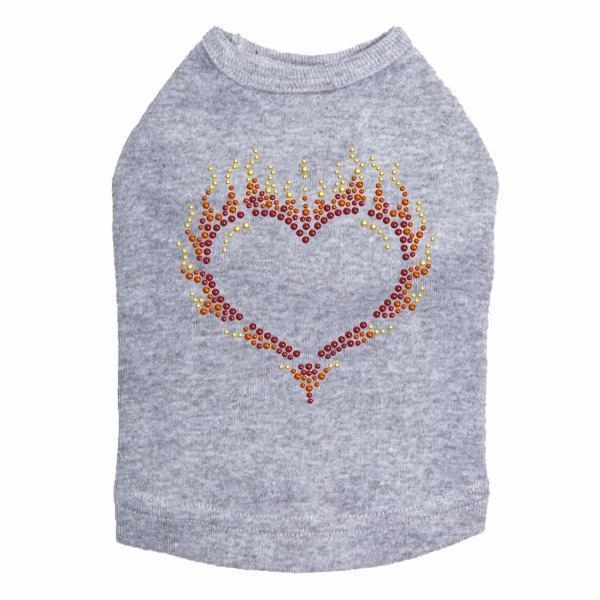 Flame Heart Rhinestone Dog Tank