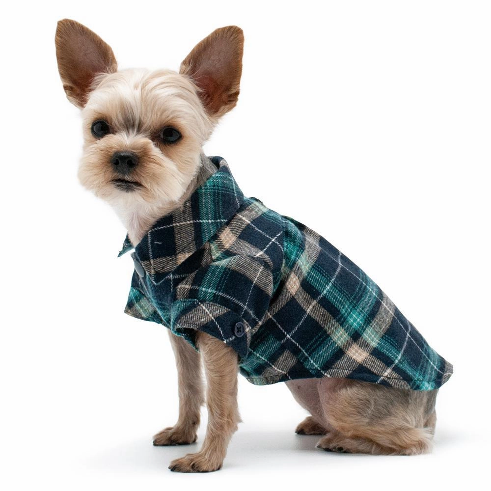 Flannel Button Down Dog Shirt Blue