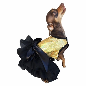 Fufu Tutu Dog Dress Gold Stardust