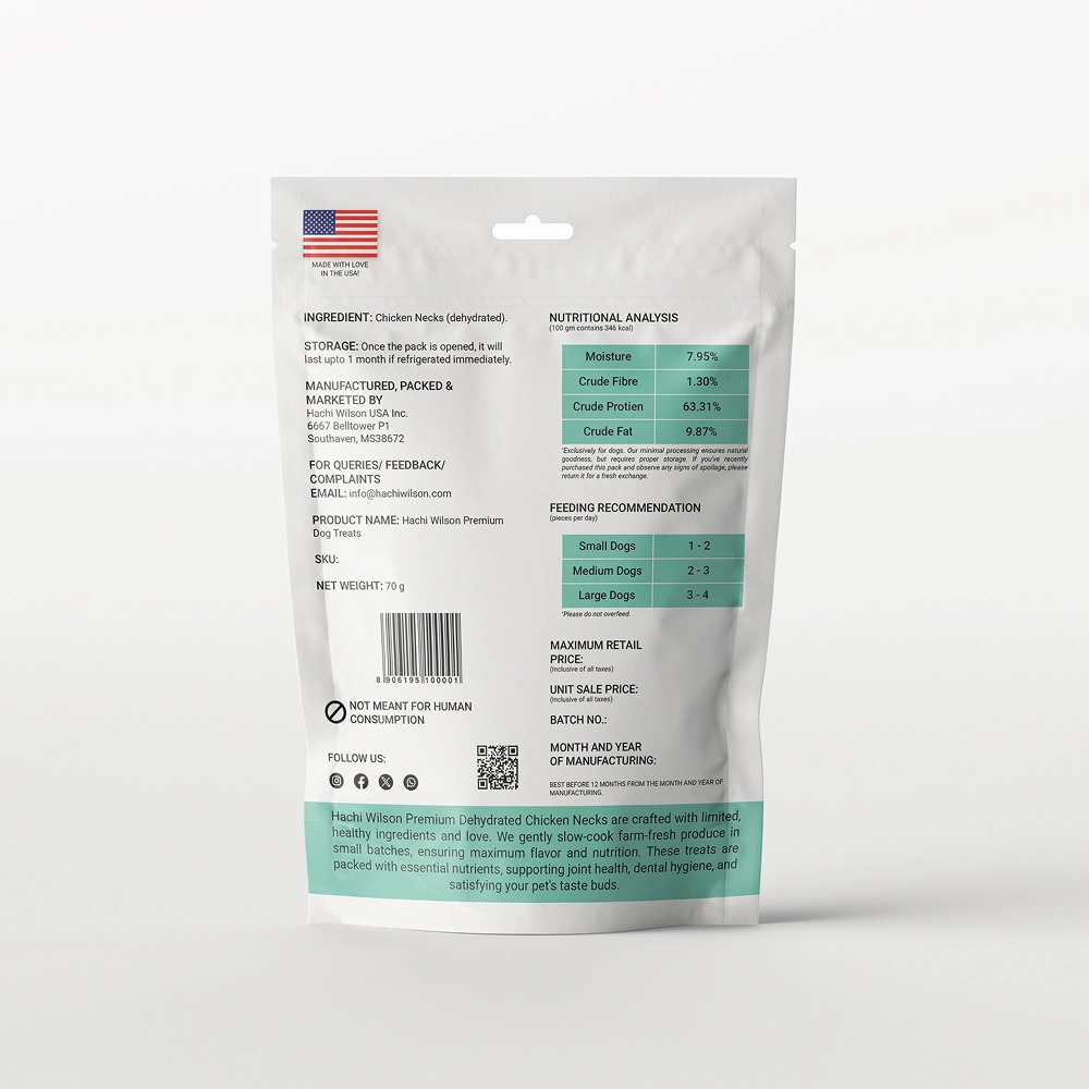 Hachi Wilson Premium Dehydrated Chicken Neck Jerky Dog Treat