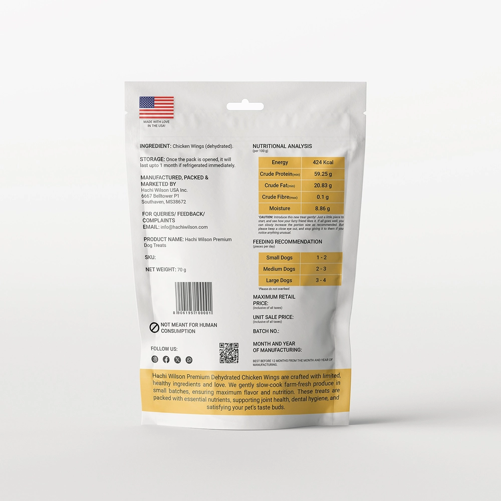 Hachi Wilson Premium Dehydrated Chicken Wings Jerky Dog Treat
