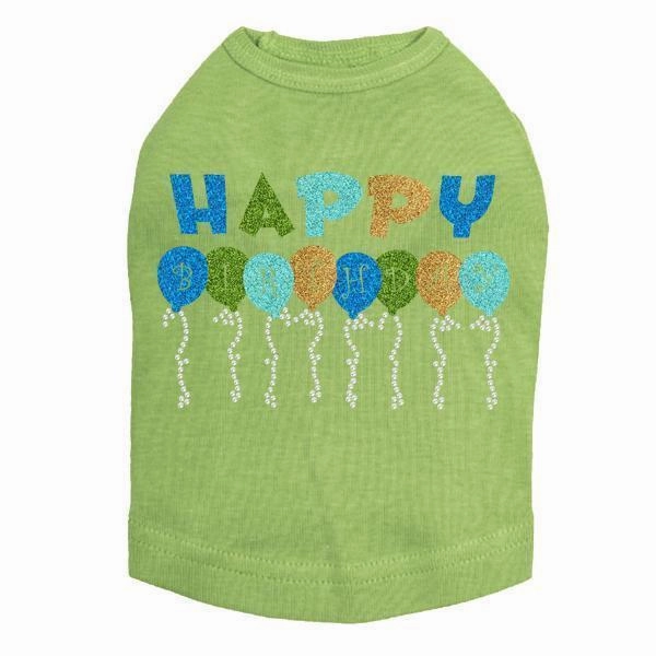 Happy Birthday Balloons Blue Rhinestone Dog Tank