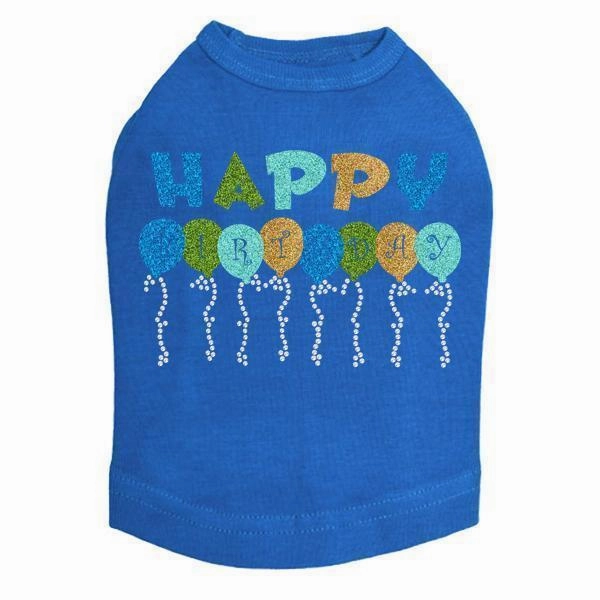 Happy Birthday Balloons Blue Rhinestone Dog Tank