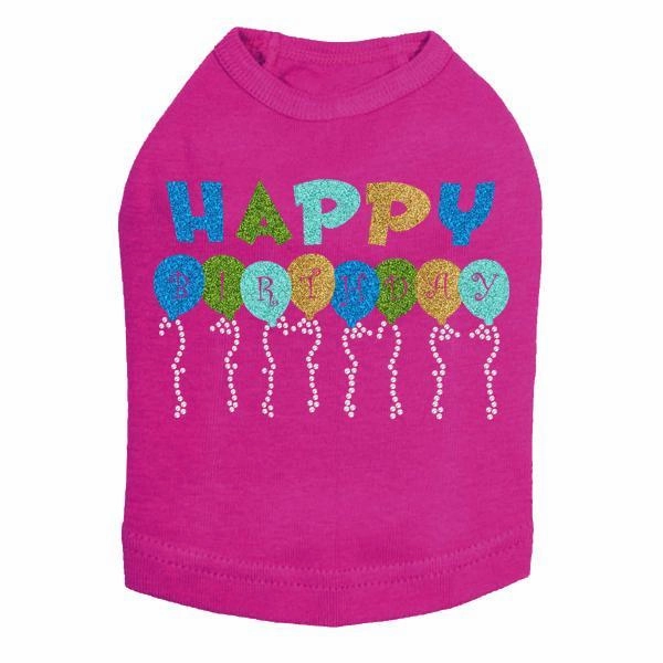 Happy Birthday Balloons Blue Rhinestone Dog Tank