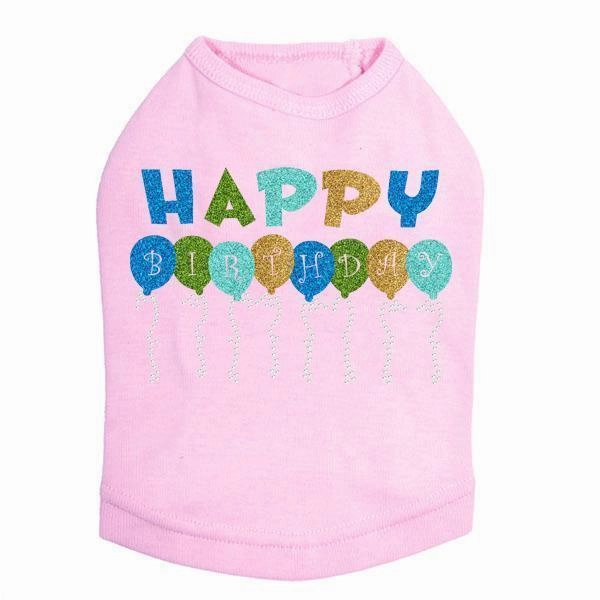 Happy Birthday Balloons Blue Rhinestone Dog Tank