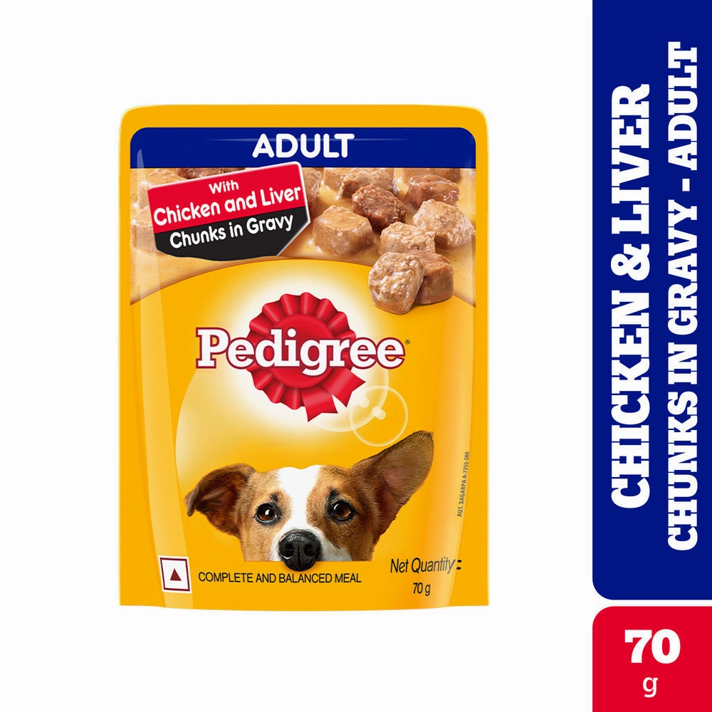 Healing Leaf Hemp Protein Powder and Pedigree Chicken and Liver Chunks in Gravy Adult Wet Food Combo for Dogs