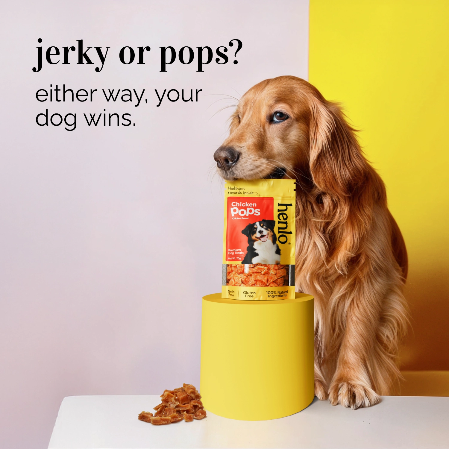 Henlo Chicken Jerky and Pops Treats for Dogs Combo