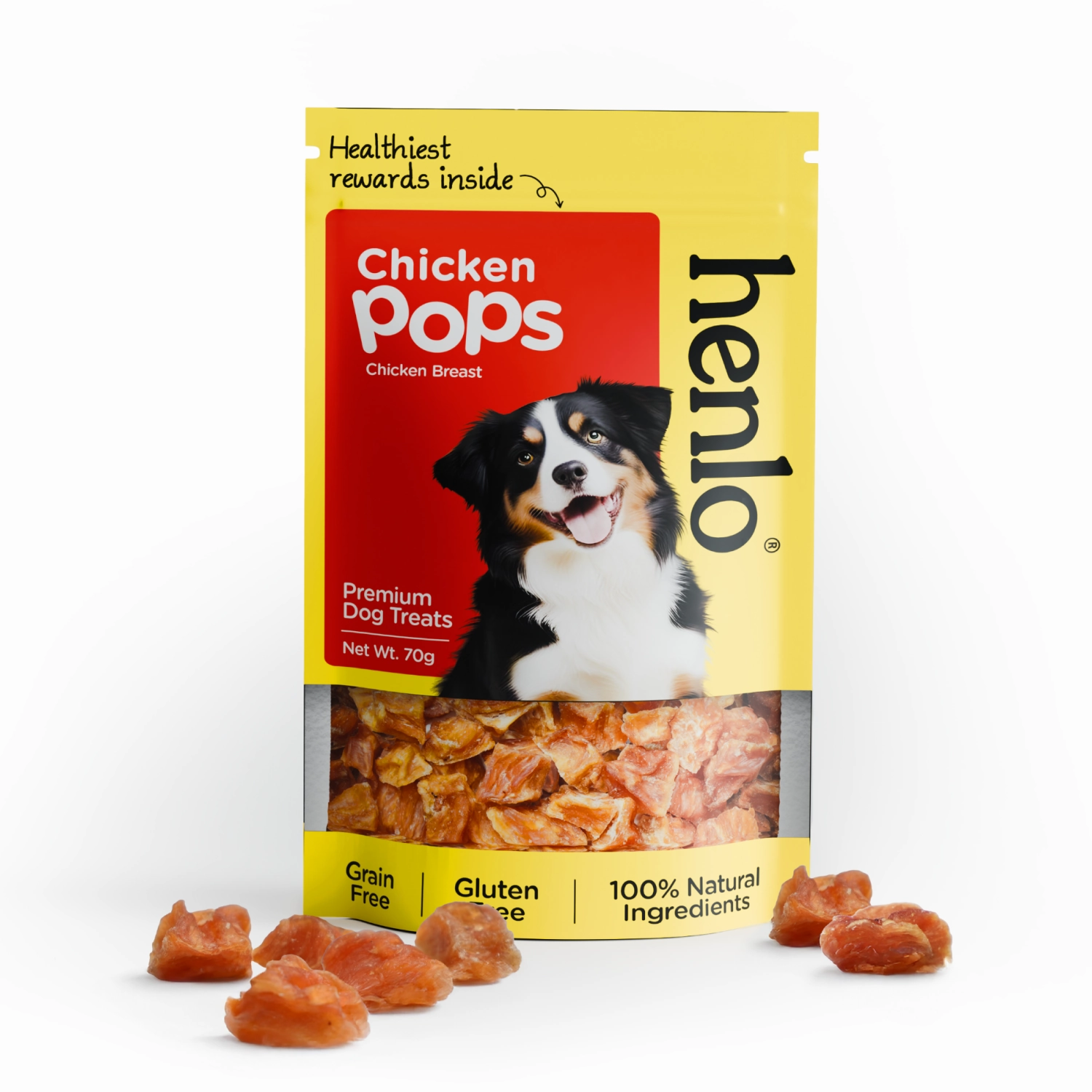 Henlo Chicken Pops High Protein Treats & Basil Orange Plush Monster Squeaky Ball Toy Dog Combo