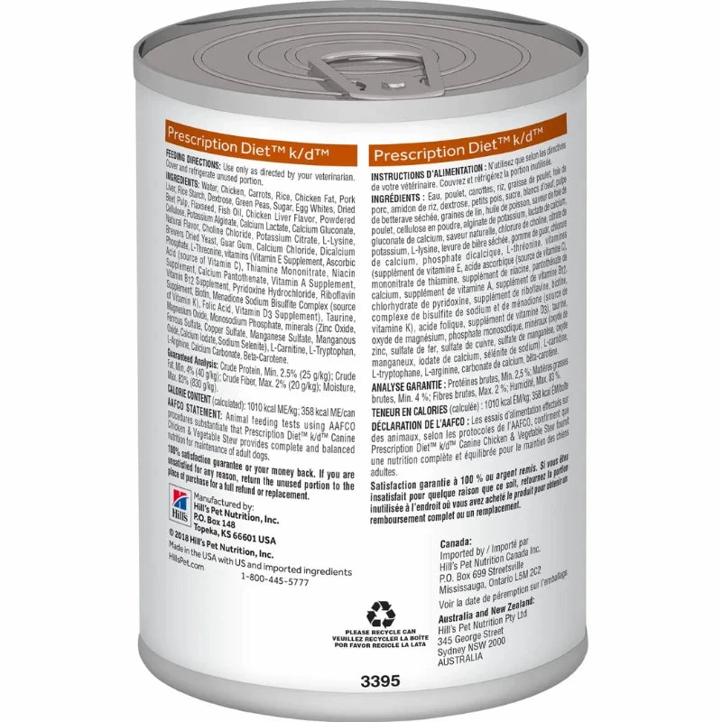 Hill's Prescription Diet - Canine k/d Kidney Care Chicken & Vegetable Stew 12.5oz