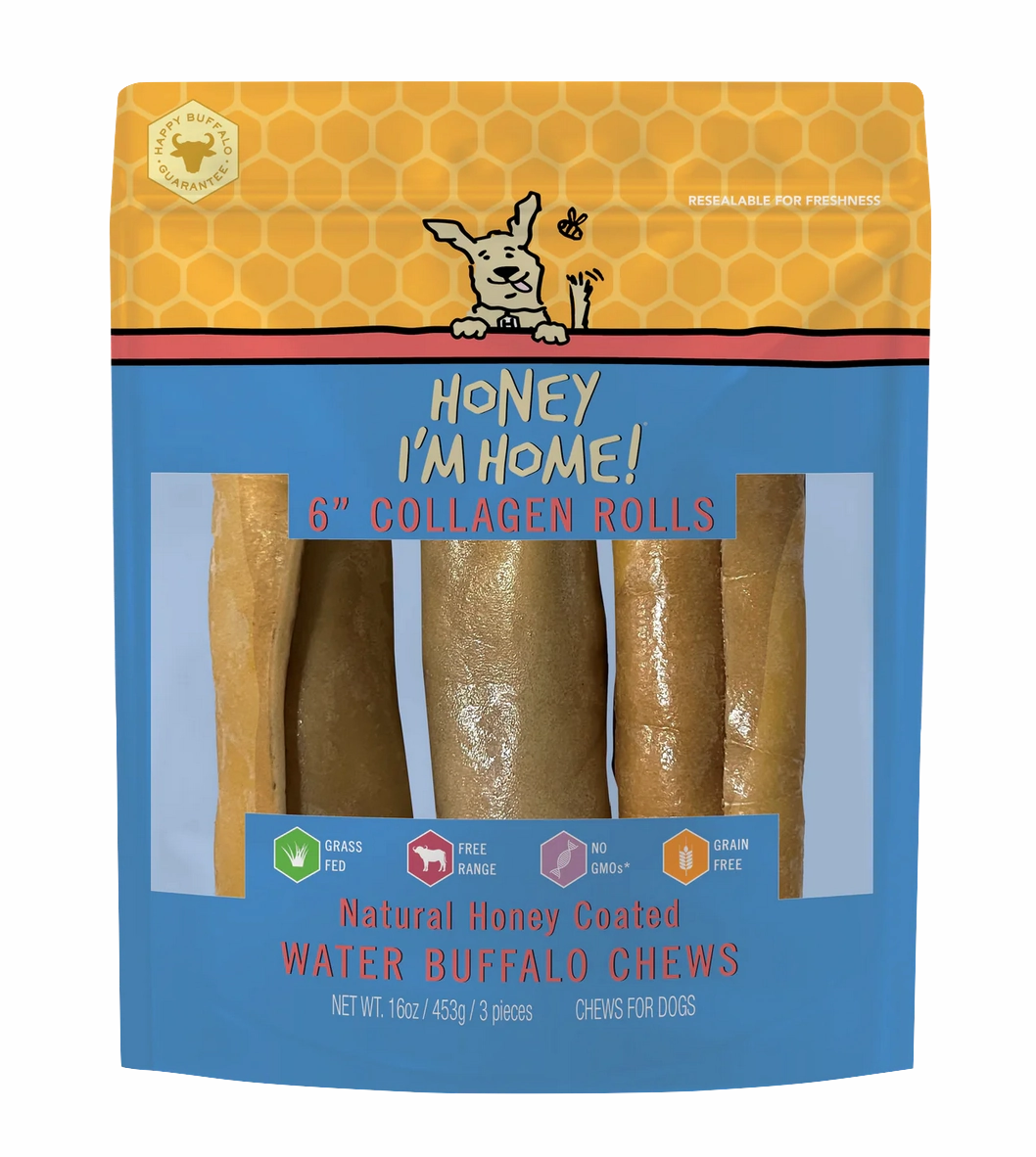 Honey I'm Home Buffalo Collagen Rolls 6" 3 pk