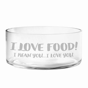 I Love Food Glass Dog Bowl