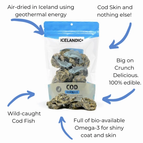 Icelandic  Cod Skin Rolls Dog Treats 3oz