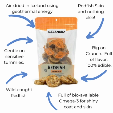 Icelandic  Redfish Skin Rolls Dog Treat 3oz