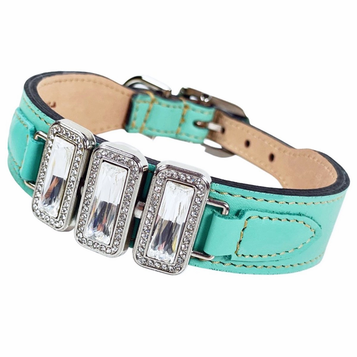 Imperial Collection Dog Collar Turquoise/Clear Crystal/Nickel