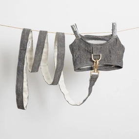Irish Yellow Navy Linen Dog Harness Set Large