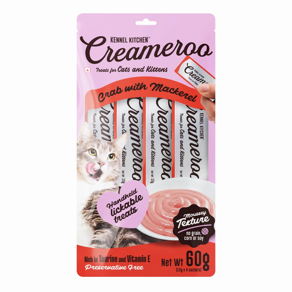 Kennel Kitchen Chicken with Tuna Shreds in Gravy Wet Food and Creameroo Crab with Mackerel Creamy Cat Treats Combo