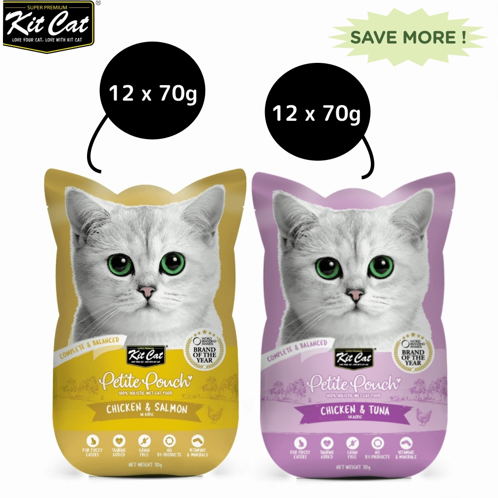 Kit Cat Chicken and Tuna and Chicken and Salmon Cat Wet Food Combo