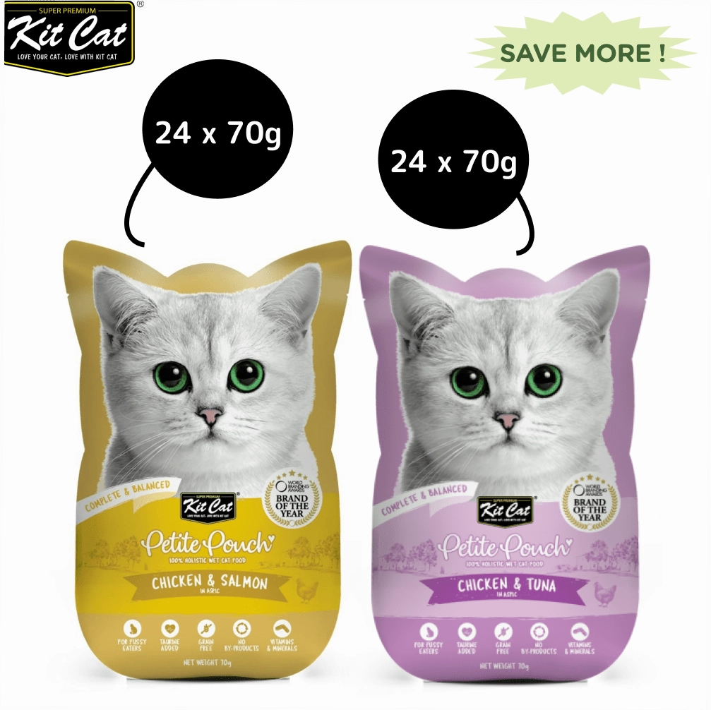 Kit Cat Chicken and Tuna and Chicken and Salmon Cat Wet Food Combo