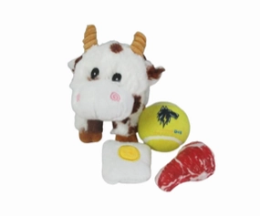 Lightning Dog Roundy Brown Cow Plush Dog Toy