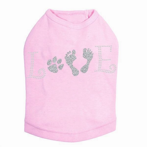 Love With Paw And Feet Rhinestone Dog Tank