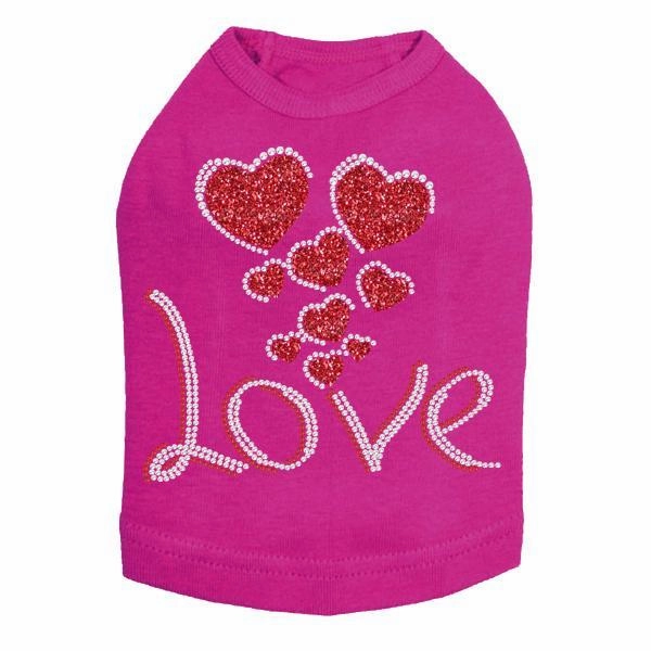 Love With Red Glitter Hearts Rhinestone Dog Tank