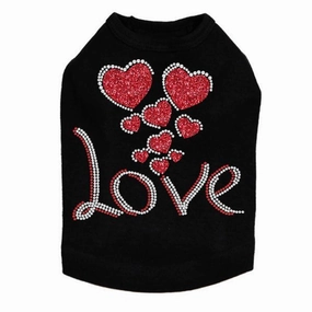 Love With Red Glitter Hearts Rhinestone Dog Tank