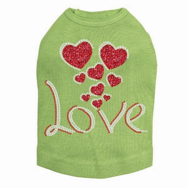 Love With Red Glitter Hearts Rhinestone Dog Tank