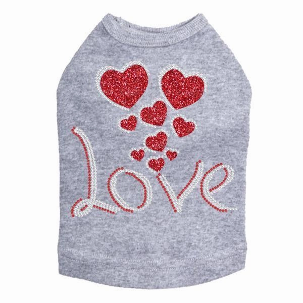 Love With Red Glitter Hearts Rhinestone Dog Tank