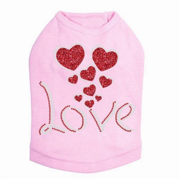 Love With Red Glitter Hearts Rhinestone Dog Tank
