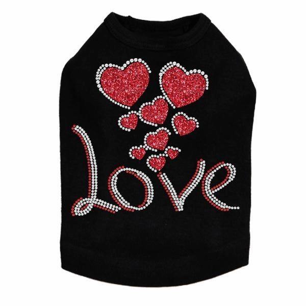 Love With Red Glitter Hearts Rhinestone Dog Tank