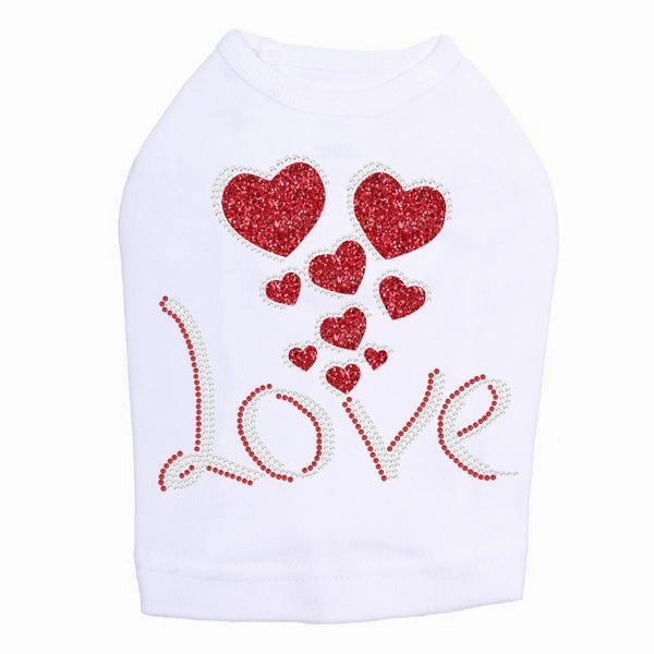Love With Red Glitter Hearts Rhinestone Dog Tank