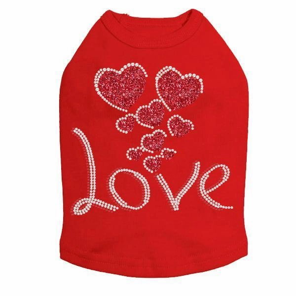 Love With Red Glitter Hearts Rhinestone Dog Tank