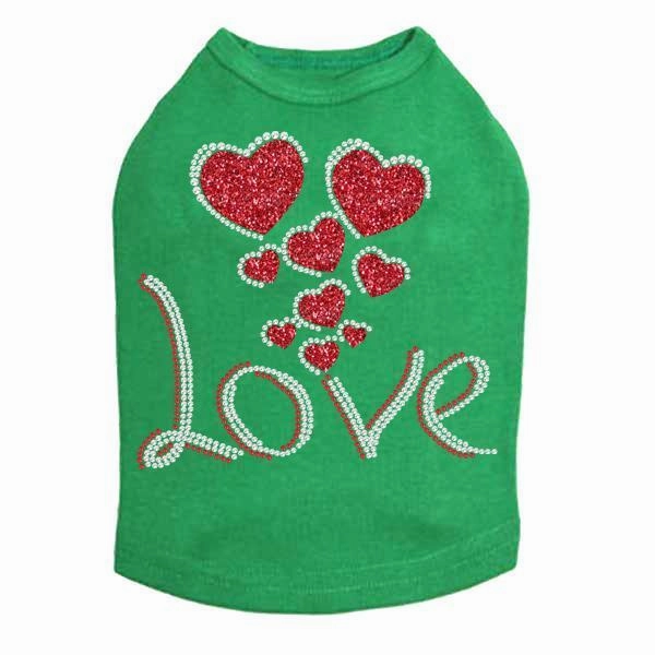 Love With Red Glitter Hearts Rhinestone Dog Tank