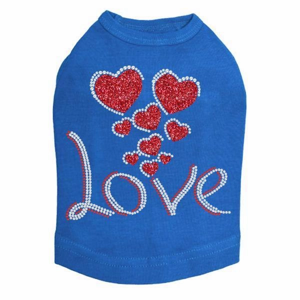 Love With Red Glitter Hearts Rhinestone Dog Tank