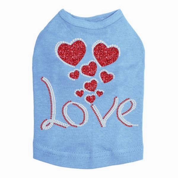 Love With Red Glitter Hearts Rhinestone Dog Tank