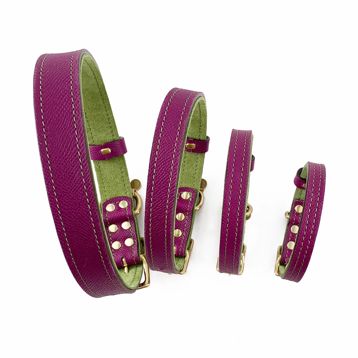 Mardi Gras Classic Leather Dog Collar Amethyst/Basil