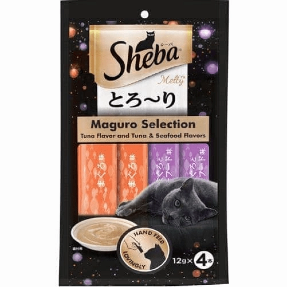 Me O Creamy Chicken & Liver and  Sheba Tuna & Tuna Seafood Maguro Selection Melty Premium Cat Treats Combo