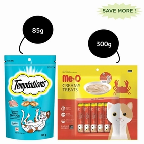 Me O Creamy Crab and Temptations Tempting Tuna Flavor Cat Treats Combo