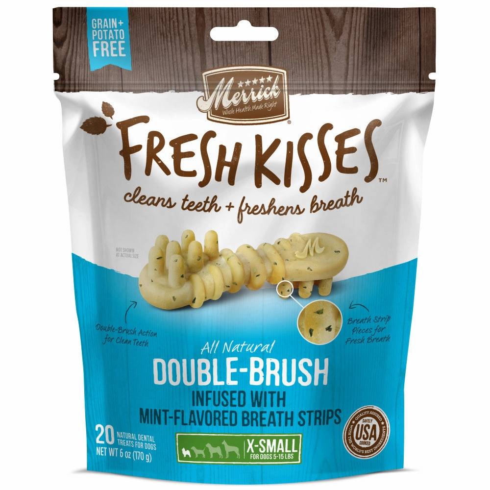 Merrick Fresh Kisses Grain Free Mint Breath Strips Extra Small Dental Dog Treats